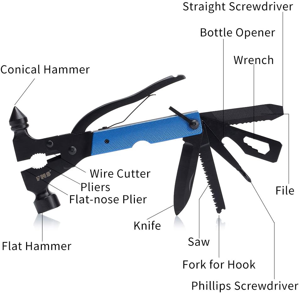 13-in-1 Stainless Steel Hammer Multitool, Gifts for Dad, Gifts for Men, Mens Gifts for Him, Husband, Grandpa, Gifts for Dad, Portable Multi-functional Hammer Kit with Nylon Belt Pouch