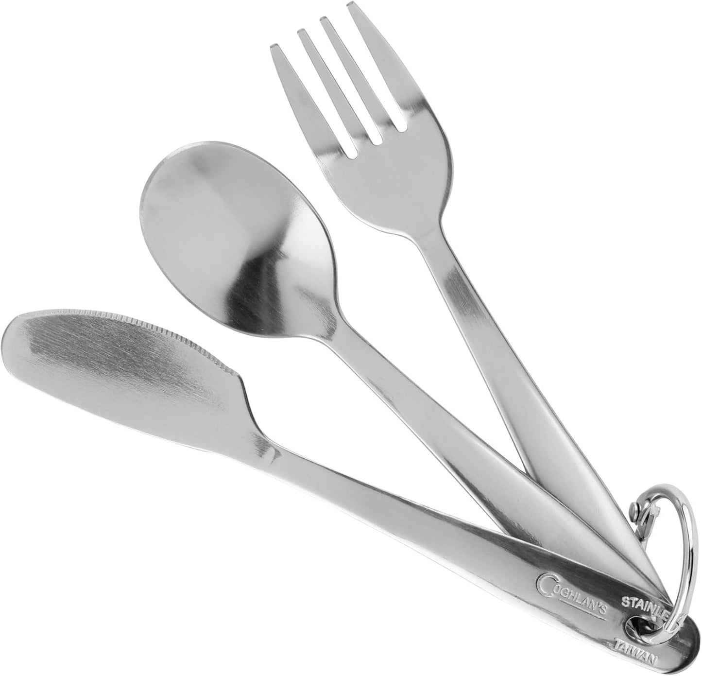 Coghlan's Stainless Steel Cutlery Set – 3-Piece Flatware with Fork, Knife, Spoon, and Convenient Storage Ring for Camping, Hiking, and Outdoor Adventures, Durable Tableware