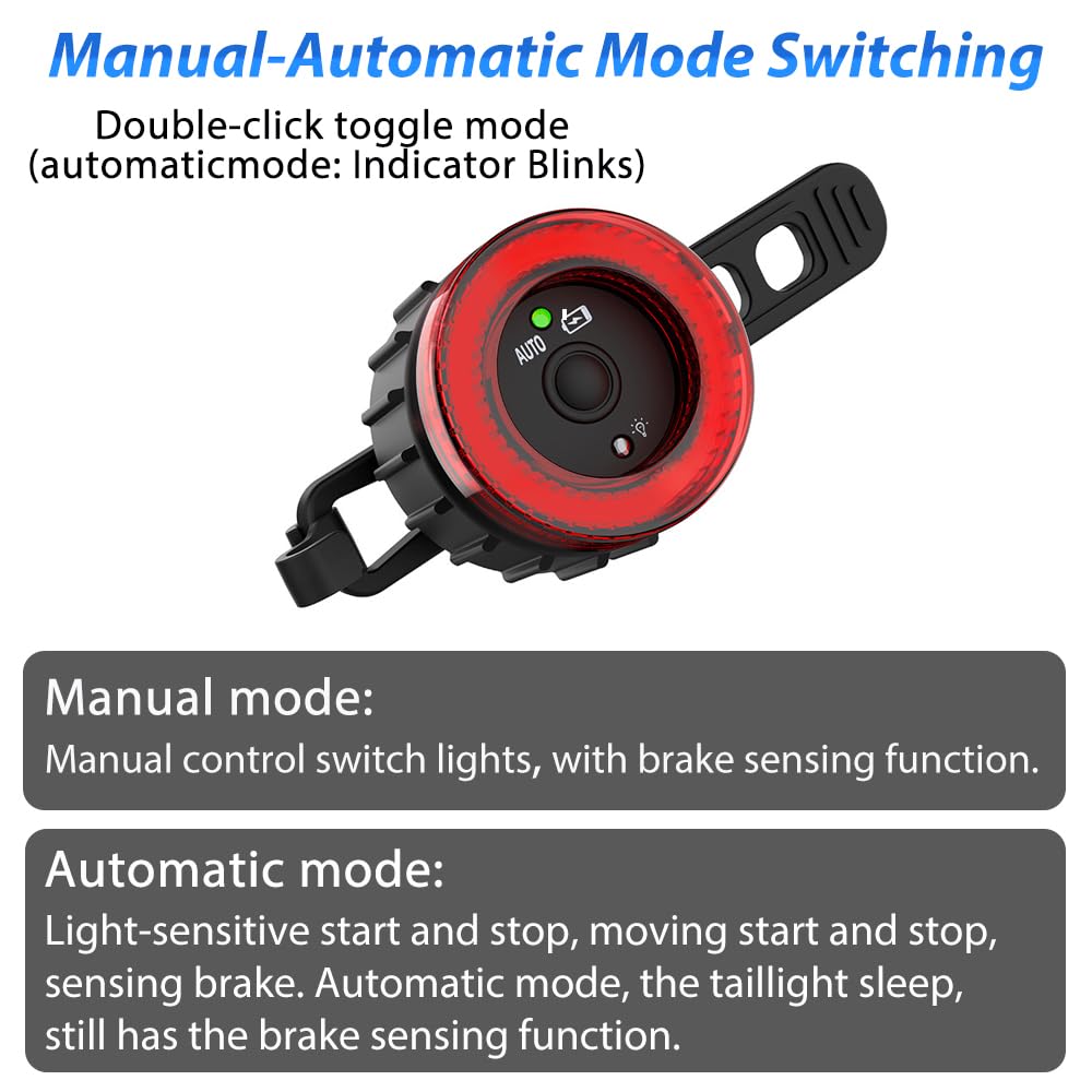 LESOVI Bike Lights Bike Tail Light, Smart COB High Lumen Bicycle Rear Light with Brake Sensing, Motion Sensing, Light Sensing, and Bump Sensing, 4/6 Lighting Modes (Supper Ⅲ)