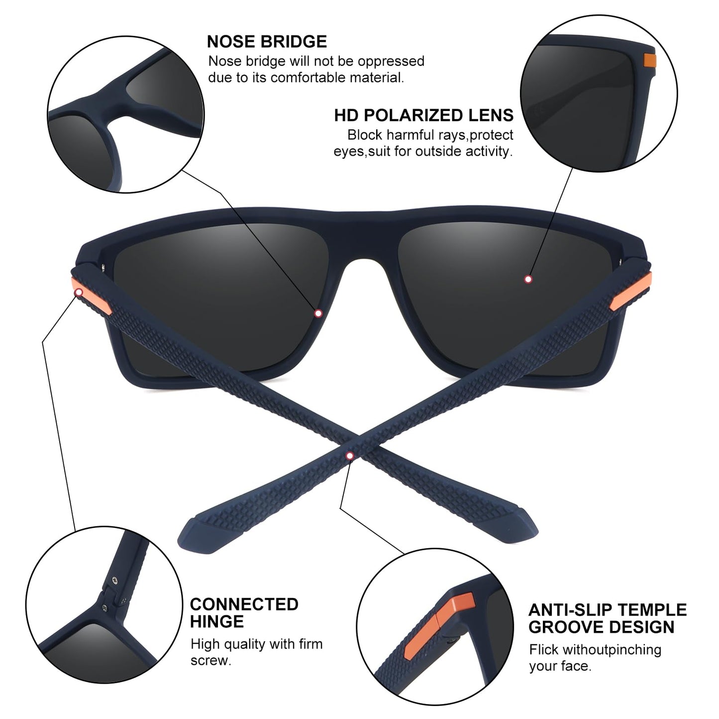 POLARKING Polarized Sunglasses for Men Sport Retro Sun Glasses Lightweight Square Frame UV Protection Trendy Fishing Goggles Matte Blue