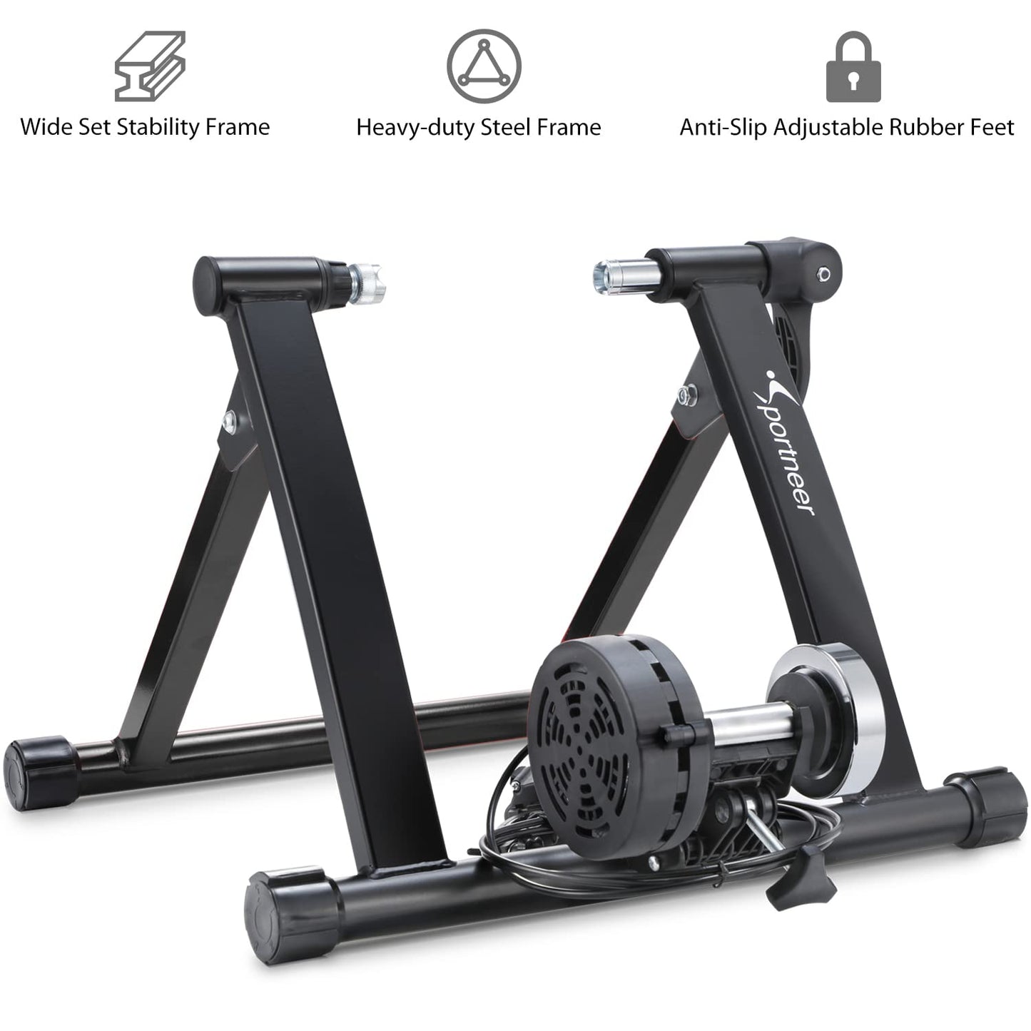 Sportneer Bike Trainer Stand Indoor Exercise - Sportneer Magnetic Bicycle Cycling Training Accessories with Noise Reduction Wheel Kit for Road Bike