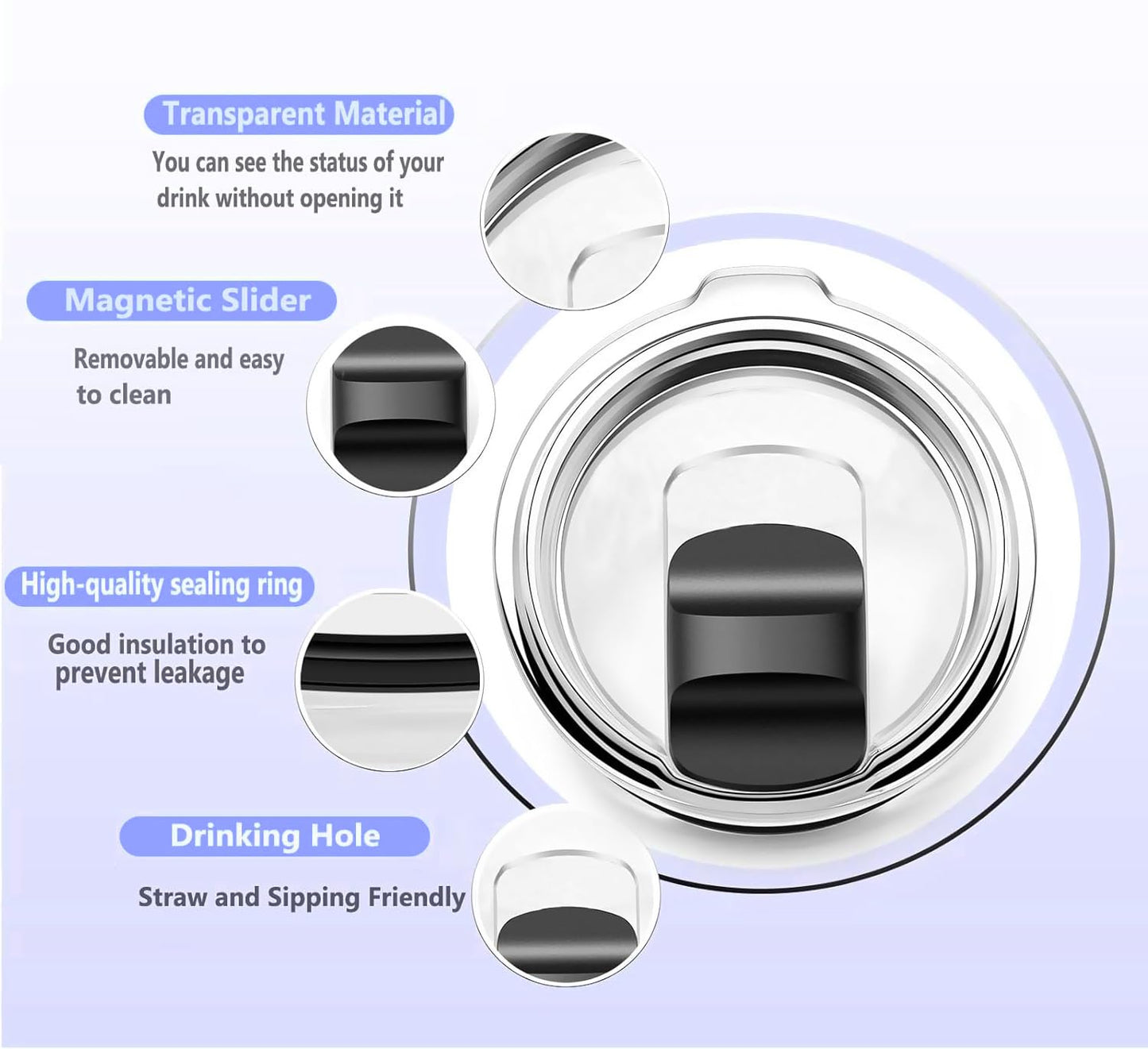 2PCS for YETI 30 oz Tumbler Lid, Replacement Lids Magnetic Slider Compatible for Yeti 30 oz Tumbler, 14 oz Mug and 35 oz Straw Mug, Travel Spill Proof Cup Lids Covers with Magnetic Slider Switch