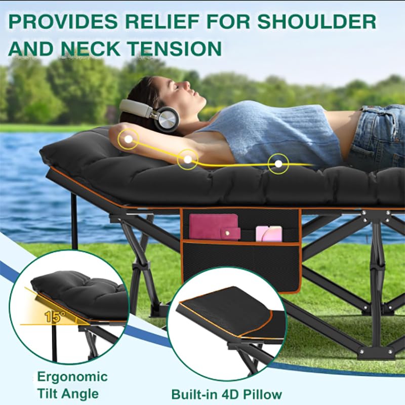 DRMOIS Camping cots, Oversized 32inch Width Portable Foldable Outdoor Bed for Adults Kids, Cot for Traveling Gear Supplier, Office Nap,Support 900 lbs-with Sleeping Pad Mattress-Black, XXL Size