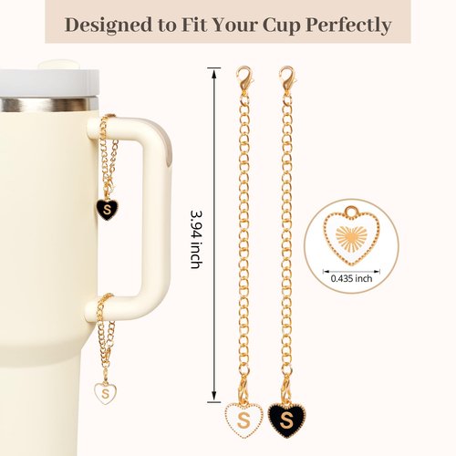 ChicMart Initial Name ID Personalized Handle Charm for Stanley Cup, 2PCS Metal Charm Accessories(S)