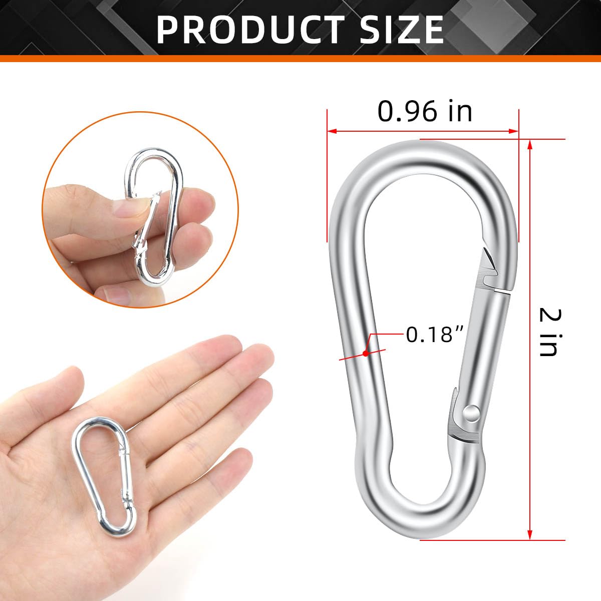 12 Pack Spring Snap Hook Heavy Duty Snap Carabiner Clip for Outdoor Camping Hiking Fishing Traveling Swing Hammock Set 2 Inch Snap Hooks for Gym Quick Link Keychain Carabiners Spring Clips (Silver)