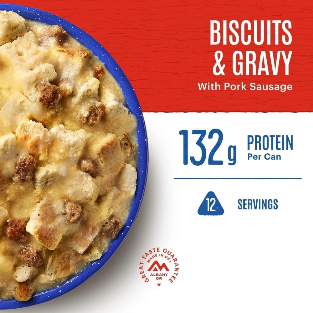 Mountain House Freeze Dried Biscuits & Gravy with Pork Sausage #10 Can – 12 Servings per Can – Made in USA – Survival, Emergency, Camping & Hunting Food – 6 Cans per Case – 30-Year Taste Guarantee