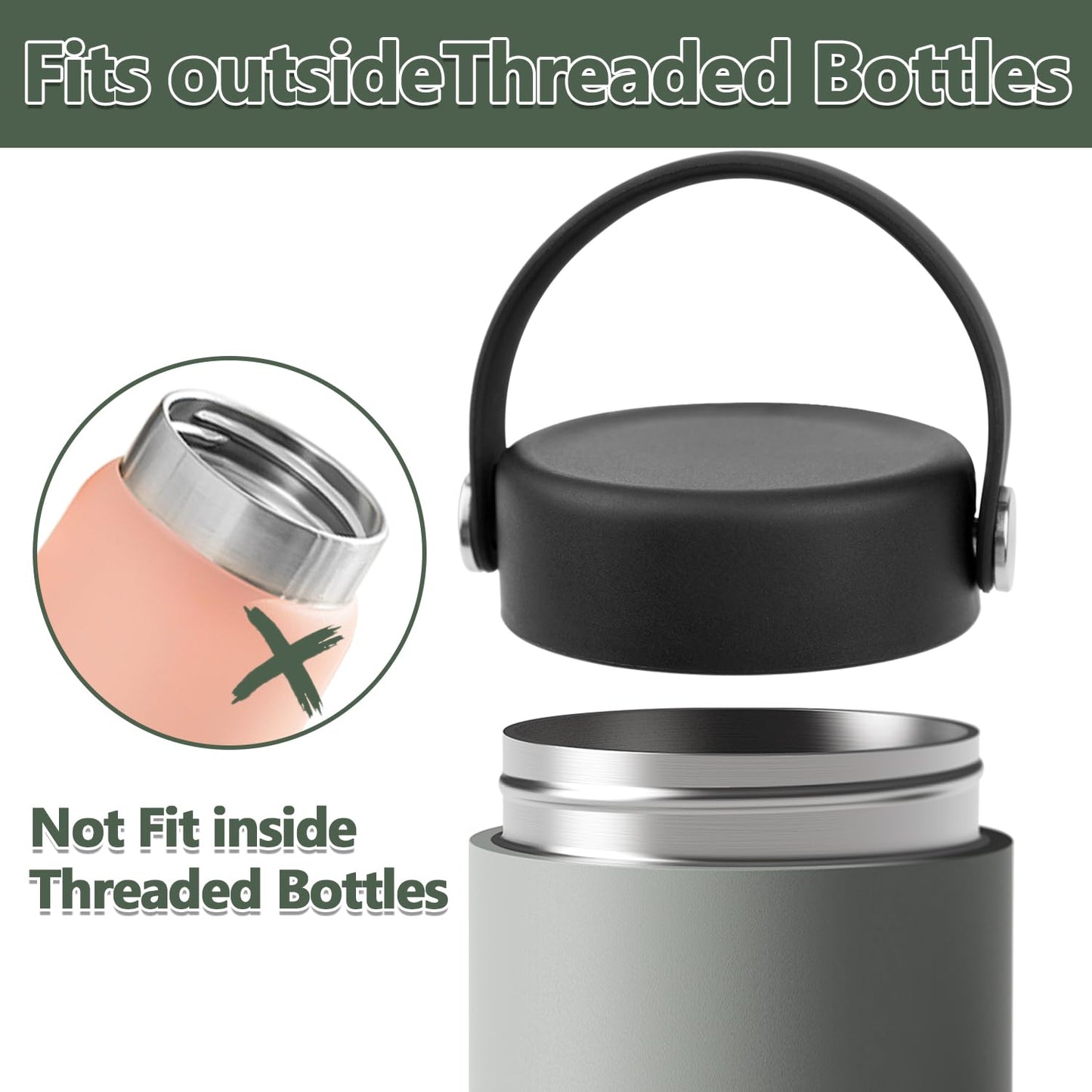 2 Pcs Replacement Lid Compatible with Hydro Flask 12 16 18 20 32 40 64oz Water Bottle, Lid Compatible with Hydro Flask and Other 2.44" Wide Mouth Bottles (Black)