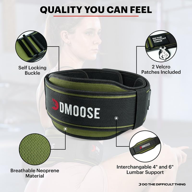 DMoose Weight Lifting Belts for Men & Women - 2 in 1 Adjustable 4" 6" Width - Workout Belt with Auto-Locking Buckle - Optimal Back Support Lifting Belts for Weightlifting, Powerlifting, Squats