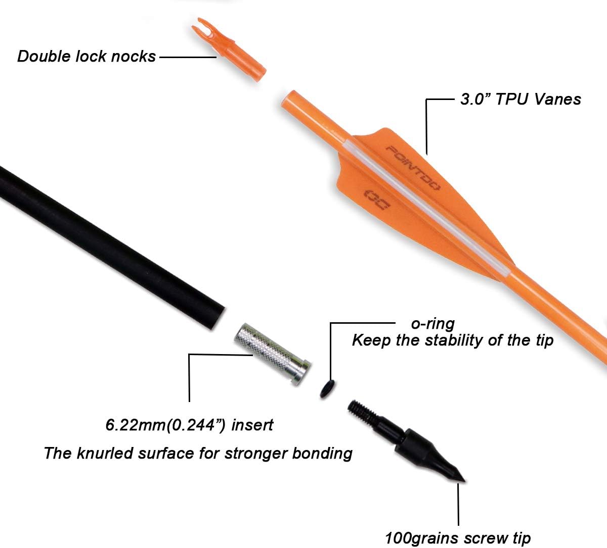 30inch Carbon Arrow Fluorescence Color Targeting and Practice and Hunting Arrows for Compound Bow and Recurve Bow with Removable Tips(Pack of 12)