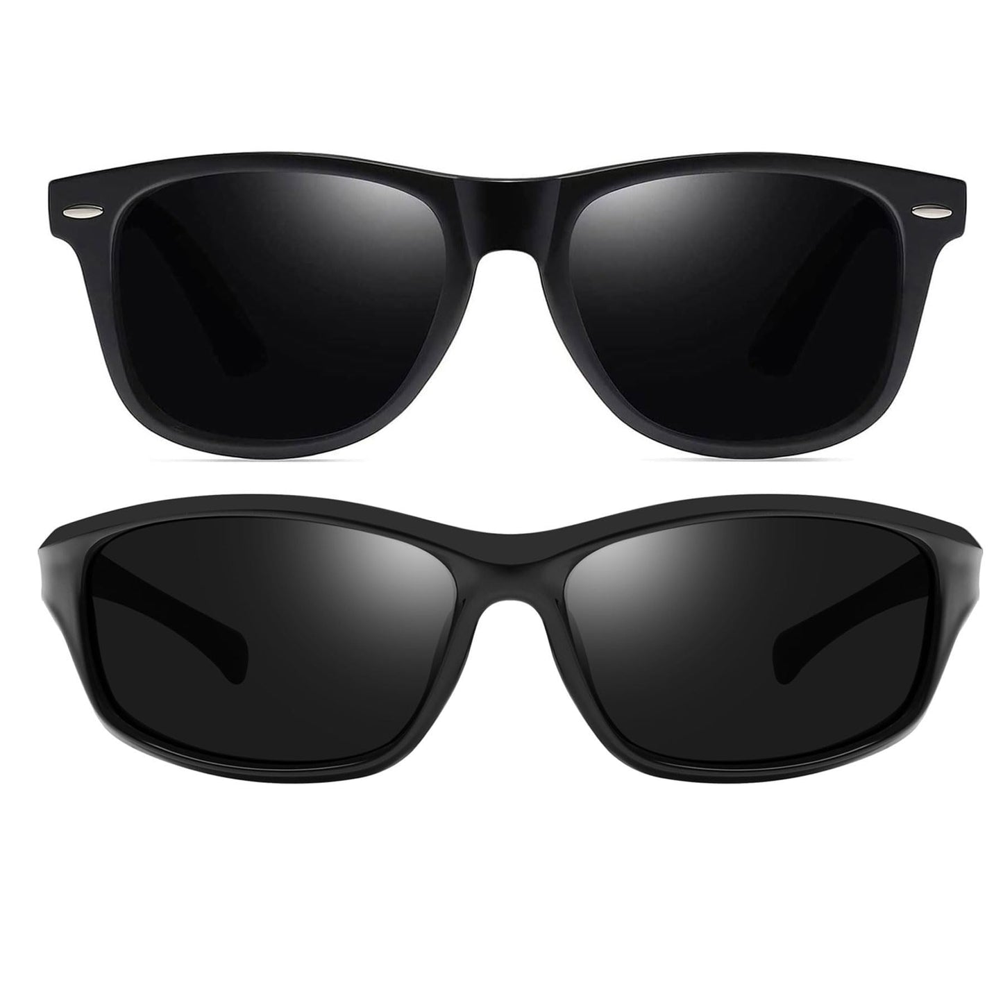 Joopin Vintage Square & Wrap Around Sports Sunglasses Bundle, Trendy Dark Black Sun Glasses Polarized UV400 Protection Retro Shades for Men Women Shady Rays