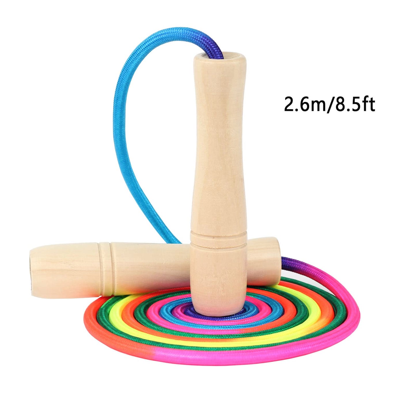 2 Pack Jump Rope for Kids, 8.5ft Adjustable Jump Rope with Wooden Handle and Rainbow Rope, Children Skipping Rope for Boys and Girls Exercise Fitness