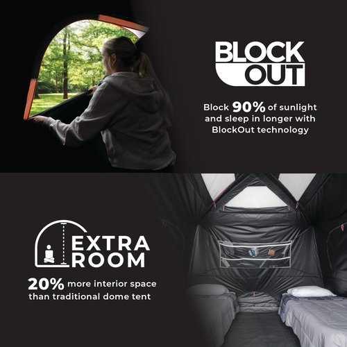 CORE Blackout 6 Person Dome Tent | Portable Car Camping Outdoor Family Dark Room Tent | Included Wall Organizer for Camping Accessories