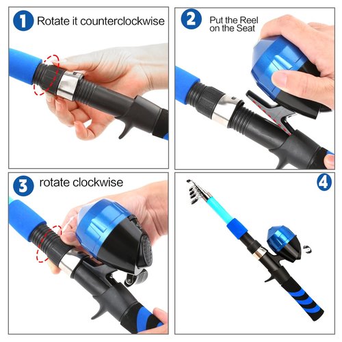 Yoilreyl Kids Fishing Rod and Reel Combo Push Button Small Collapsible TelescopicFishing Pole Kit Beginner Youth Boys Girls Fishing Starter Set Tackle(Spinning Rod+Casting Rod)