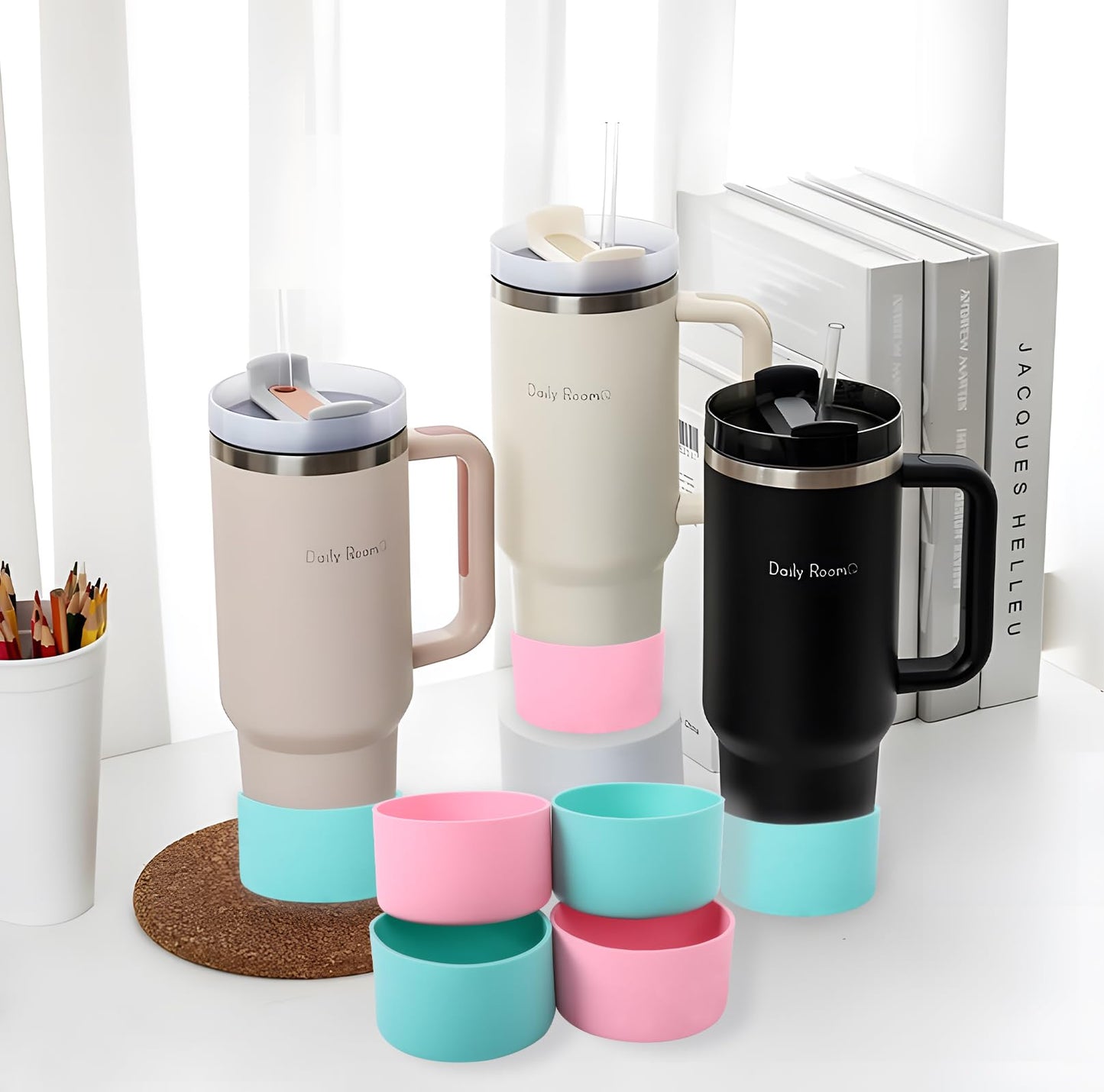 Ledander 4PCS Silicone Boots for Stanley Tumbler 40 oz and 30 oz, Non-slip Silicone Bottom Sleeve for Stanley Tumbler 40 oz 30 oz 20 oz, Stanley Cup Accessories Protector Sleeve Bottom Cover