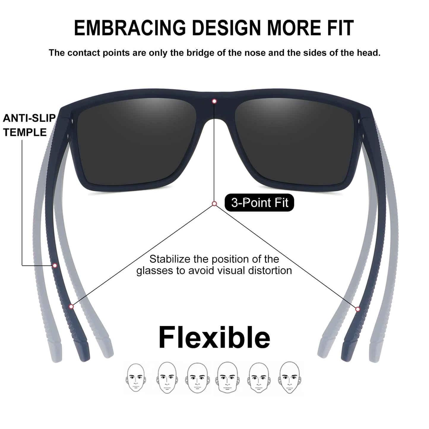 POLARKING Polarized Sunglasses for Men Sport Retro Sun Glasses Lightweight Square Frame UV Protection Trendy Fishing Goggles Matte Blue