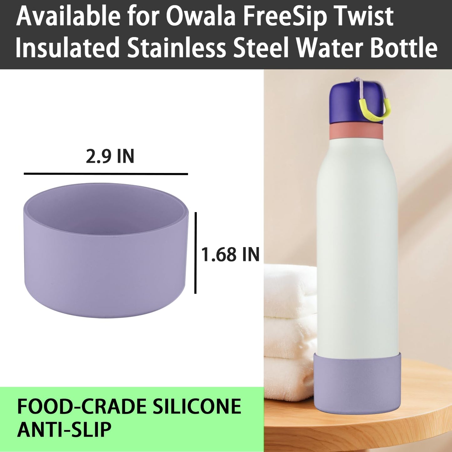 2pcs Silicone Boot for Owala FreeSip Twist Water Bottle 24oz,Applicable Anti-Slip Protective Sleeve for Owala FreeSip Twist,Anti-Slip Bottom Protective for Owala FreeSip Twist (Purple)