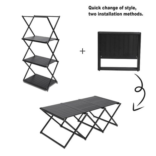 Portable Collapsible Table 3Tier Storage Racks Dual Purpose Folding Lightweight Aluminum Roll Up Large 3ft for Indoor Outdoor Picnic Backyard Camp Kitchen