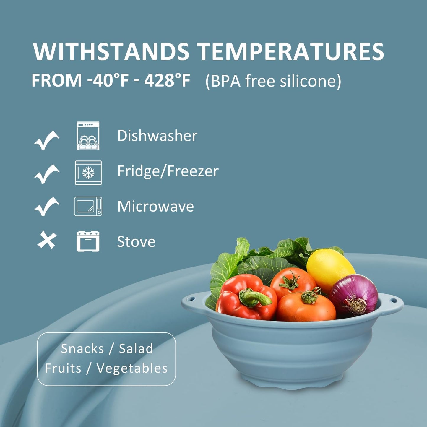 Jovilife Collapsible Camping Bowl 88oz Collapsible Silicone Salad Bowl Large Silicone Bowl for Outdoor Hiking Travel Storage and Mixing(Light Blue)