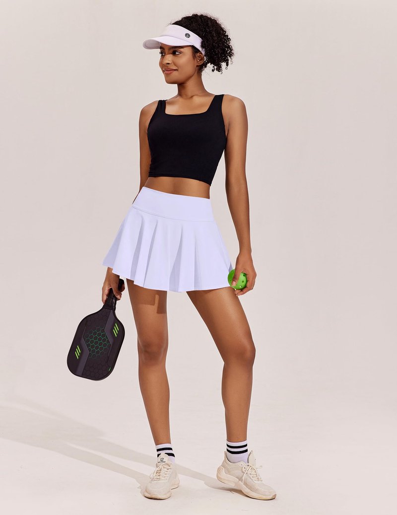 PINSPARK Tennis Skirts for Women Tummy Control Golf Skort with Shorts 14" Workout Skirt A Line Cheerleader Skirt, B White XXL