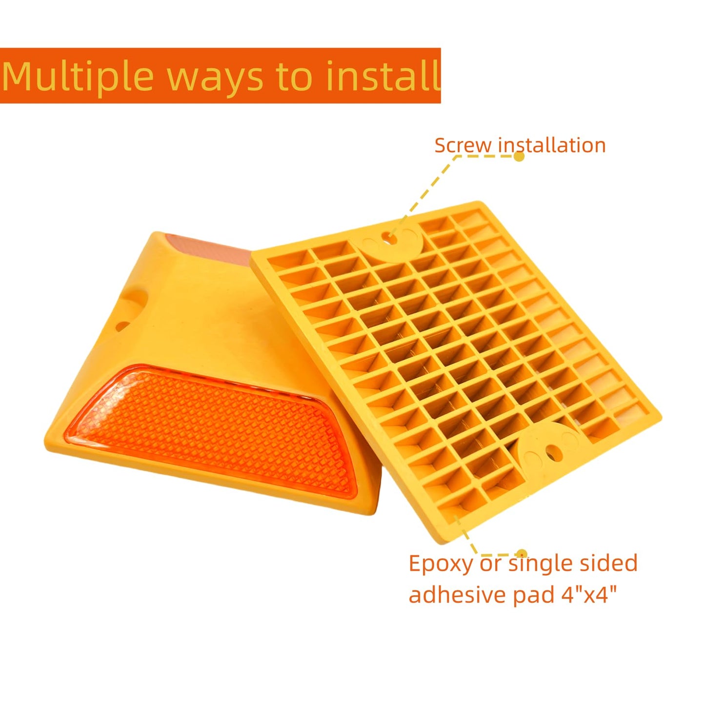 Kanlpeia 10 Pack Road Reflectors Reflective Lane Markers 4 by 4 inch Street Pavement & Asphalt Stud Markers for Speed Bumps Sidewalks Pedestrian Crossings Freeways and Driveways
