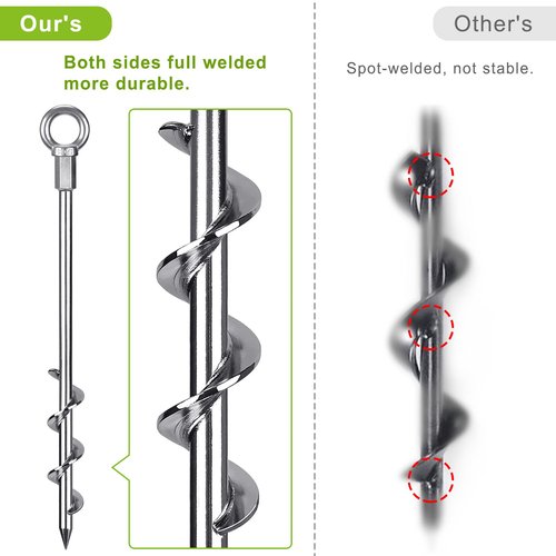 Lifeswell 4 Pack Tent Stakes, 12 Inch Heavy Duty Ground Anchors, Fully Welded Spiral Earth Anchors for Camping Tents, Trampolines, Sheds, Swing Sets, Securing Animals