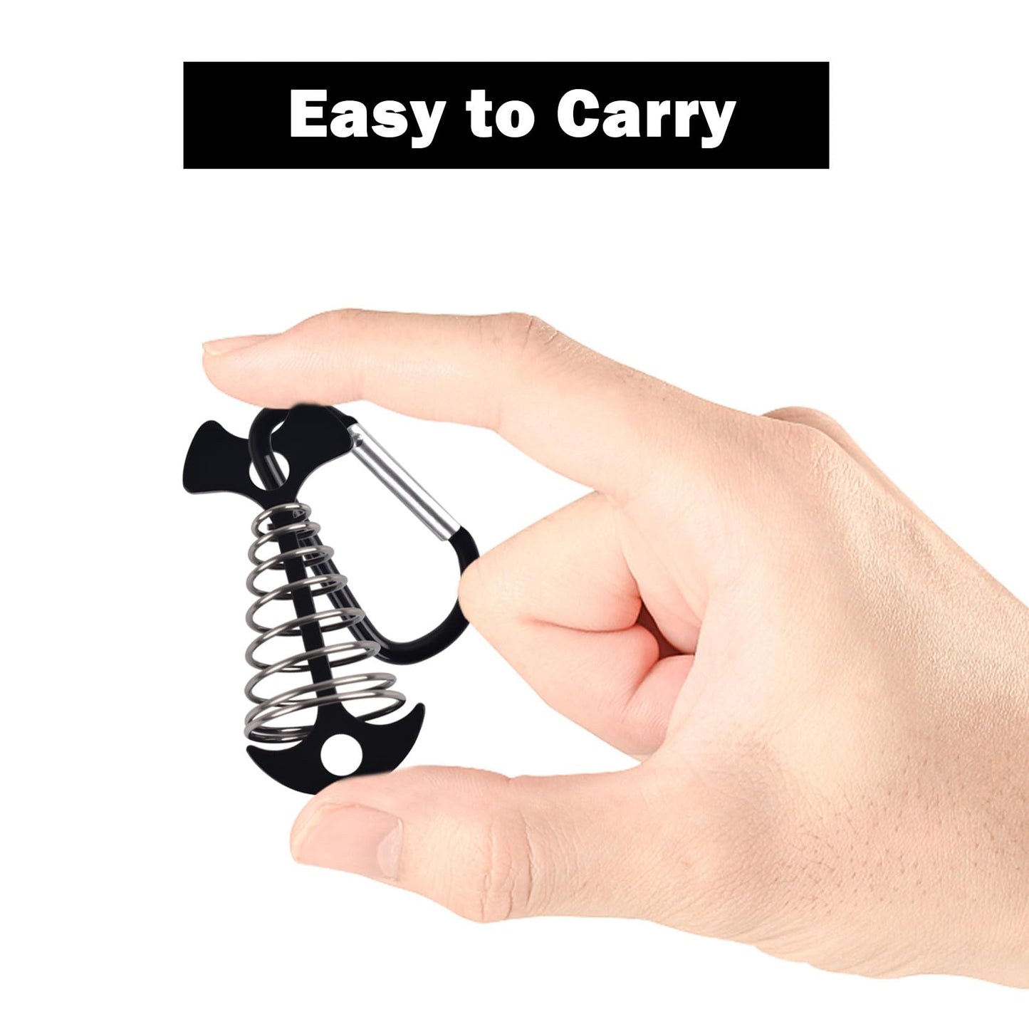 Deck Anchor Pegs with Carabiner Clip 10PCS, Fishbone Tent Pegs Camping Accessories, Windproof Deck Anchors with Spring Buckle for Outdoor Camping, Outdoor Gallery Road (Black)