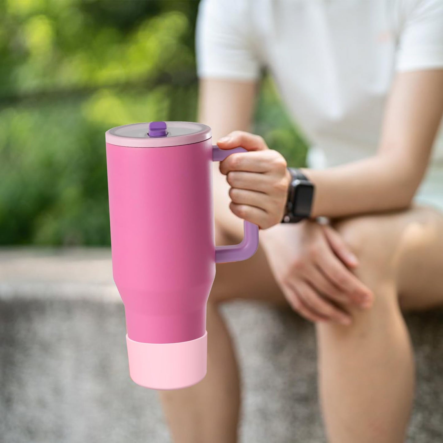 2PCS Protective Silicone Boot Bumper for Hydrojug Traveler 40 OZ Tumbler, Water Bottle Bottom Sleeve Cover Accessories for Hydrojug Mug Cup(Pink)