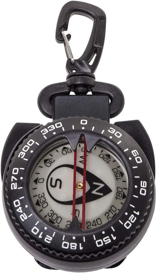 Trident Retractor Compass with Gate snap, Waterproof Oil Filled Compass for Scuba, Camping, Kayaking and Outdoor Sports