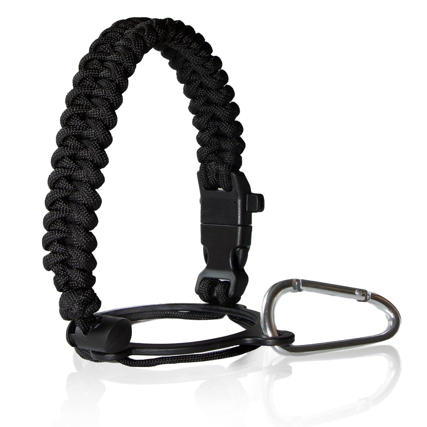 RAYMYLO Water Bottle Handle for Wide Mouth Water Jug, Paracord Handle Strap Carrier for 32 40 64 128 oz Bottle, Hydro Water Flask Accessories for Hiking with Safety Ring Carabiner & Compass Whistle