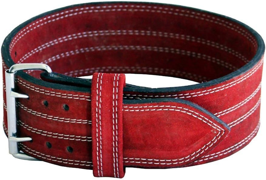 Power Lifting Weight Belt - 4" Ader Leather Support in Red for Strength Training