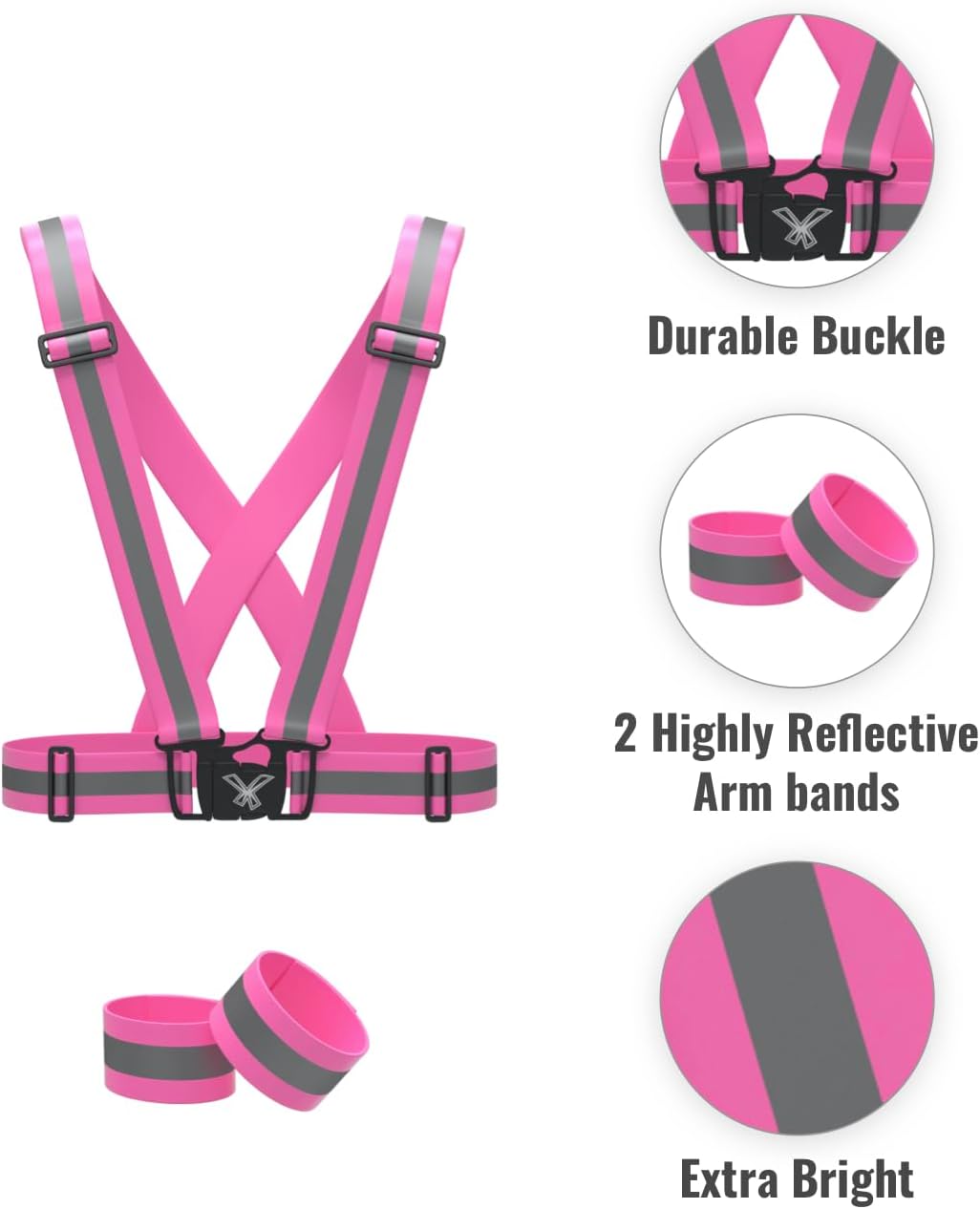 Reflective Vest with Hi Vis Bands, Fully Adjustable & Multi-Purpose Reflective Running Gear, Reflective Straps for Night