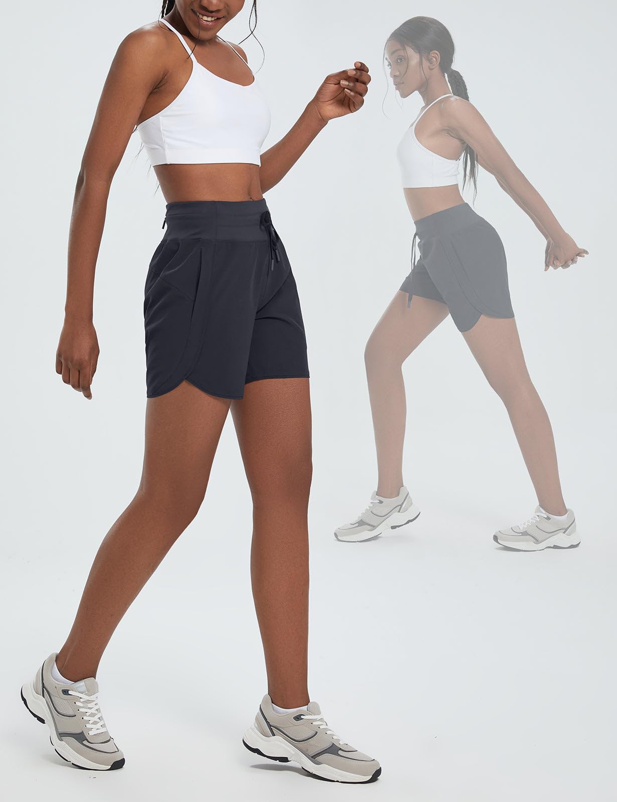 baleaf Women's 5" Workout Shorts Athletic Running Shorts High Waisted with Zipper Pocket Gym Quick Dry Hiking Sports Black M