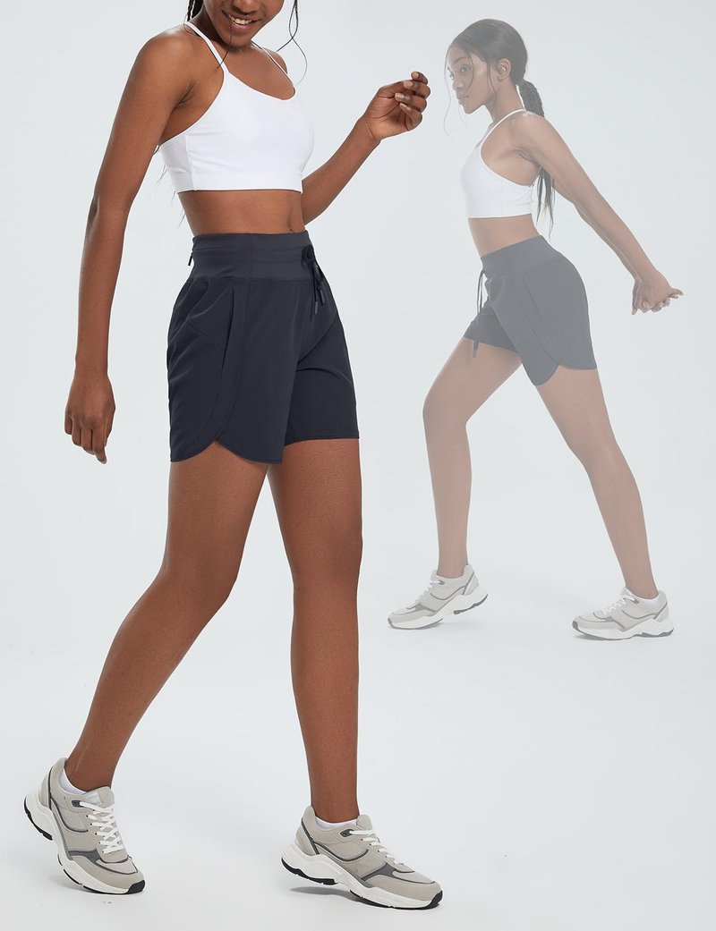 baleaf Women's 5" Workout Shorts Athletic Running Shorts High Waisted with Zipper Pocket Gym Quick Dry Hiking Sports Black M