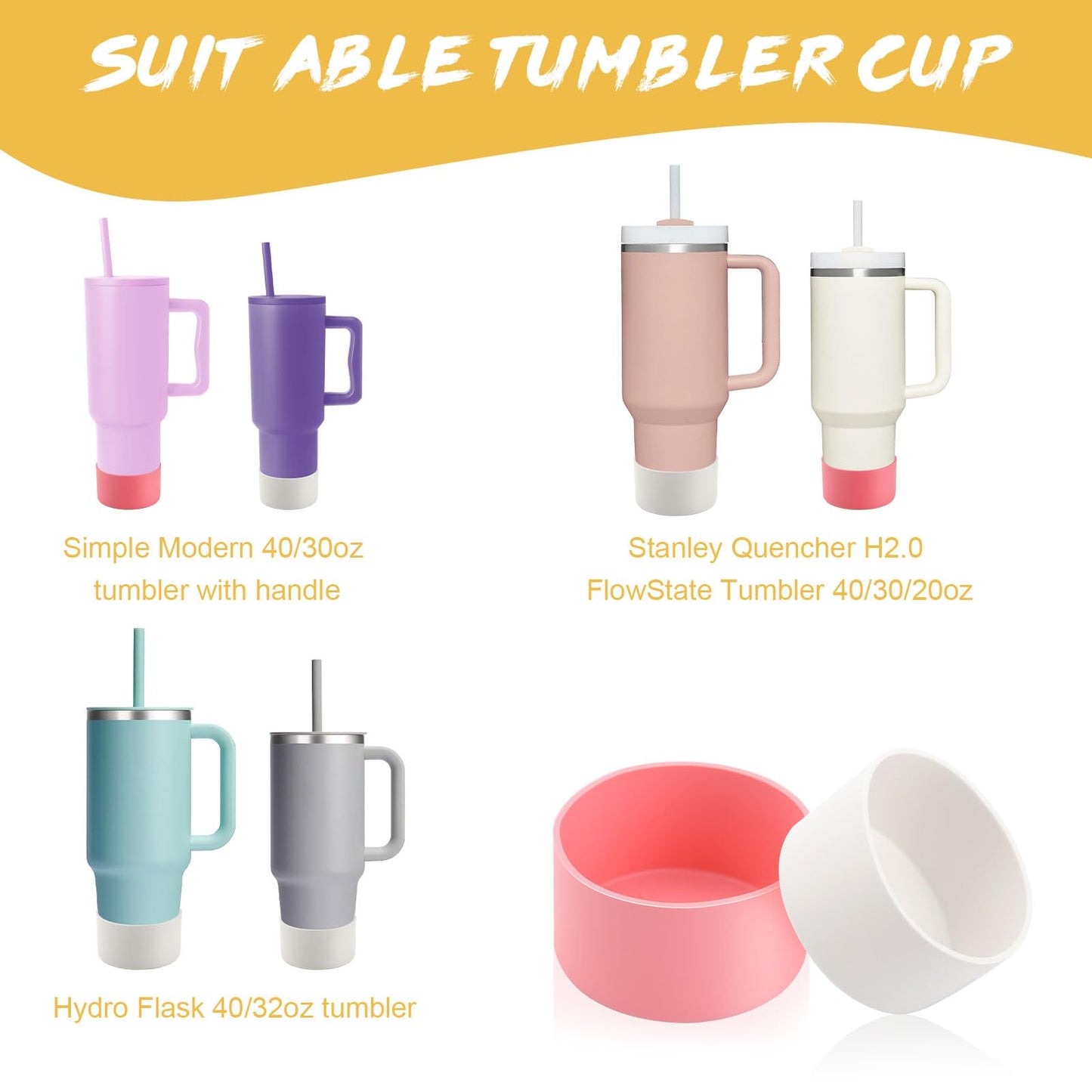 2Pc Silicone Boot for Simple Modern 40oz Tumbler with Handle or Hydro Flask Tumbler 40oz,With 2Pc 10mm Dust-Proof Straw Cover Cap,Fits Stanley Tumbler Accessories,40oz Tumbler Accessories (4Pc)