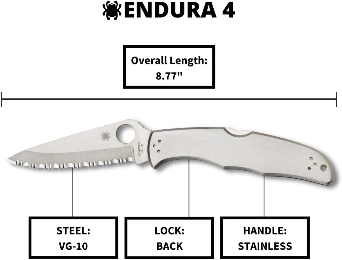 Spyderco Endura 4 Signature Folder Utility Knife with 3.85" VG-10 Steel Blade and Stainless Steel Handle - SpyderEdge - C10S