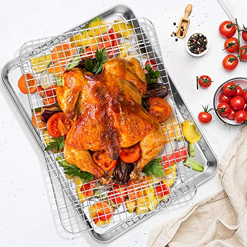 TeamFar Stainless Steel Cooling Rack 15.3x11.2 Inches - Heavy Duty Baking Grid Set of 2