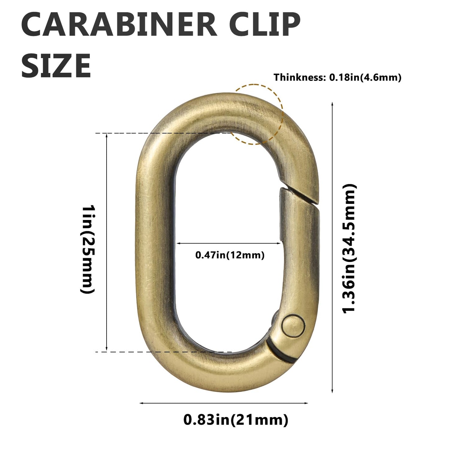10Pcs Metal Spring Oval Rings Round Carabiner Key Ring Clip for Keychain Buckle, Purse Hardware, DIY Crafts (Brass,1 inch)