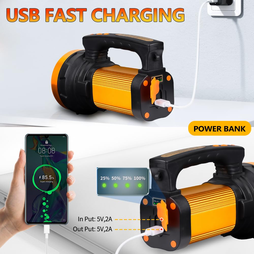 KINQILIN 1800LM Rechargeable Spotlight 13600mAh Spotlight Flashlight 80H Long Lasting IP67 Waterproof 3 Modes Spot Light for Outdoor Camping Home Emergency