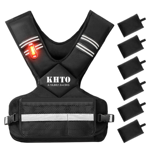 KHTO Adjustable Weighted Vest for Men and Women – X Shaped Weight Vest with Warning Light, Reflective Strip – Weighted Walking Vest Strength Training Weight Vests for Home, Gym (4-10lb)