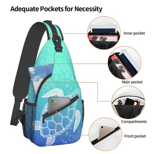 QISENTIS Sea Turtle Sling Bag Crossbody Backpack Sea Turtle in Line Art style Hand Drawn Ocean Animal Sports Travel Hiking Daypack Underwater World Print Chest Shoulder Bag Unisex