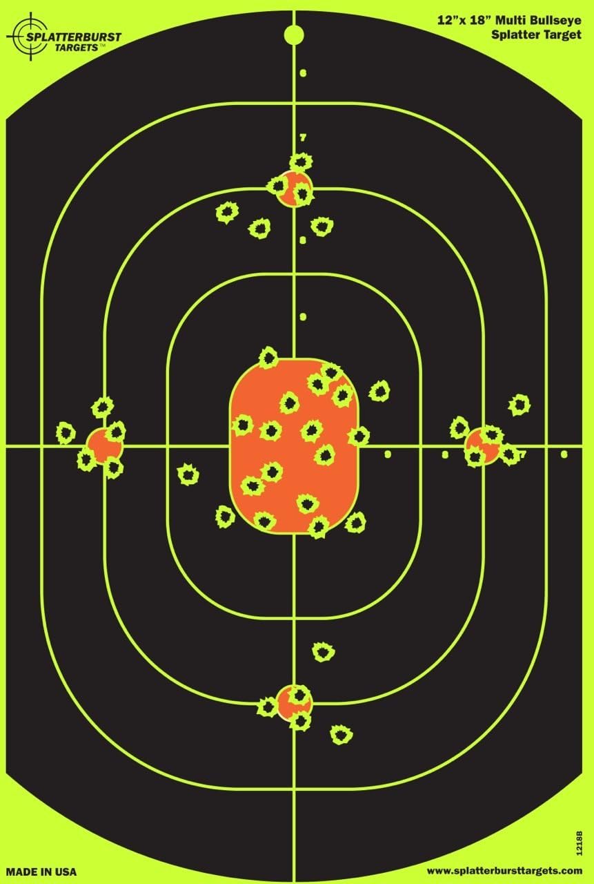 Splatterburst Targets - 12 x 18 inch Bullseye Splatter Target - Easily See Your Shots Burst Bright Fluorescent Yellow Upon Impact - Made in USA