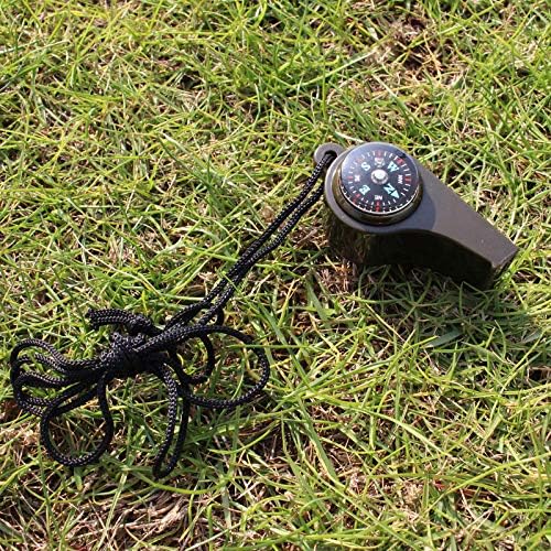 Emergency Whistle with Lanyard, Multi-Functional 3 in1 Survival Gear Compass Thermometer for Outdoor Camping Hiking