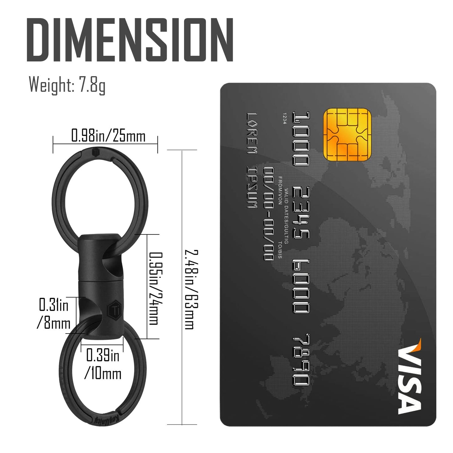 KeyUnity KM04 Titanium Carabiner Keychain Clip & KA15BK Double-end Swivel Keychain Key Ring Connector Bundle