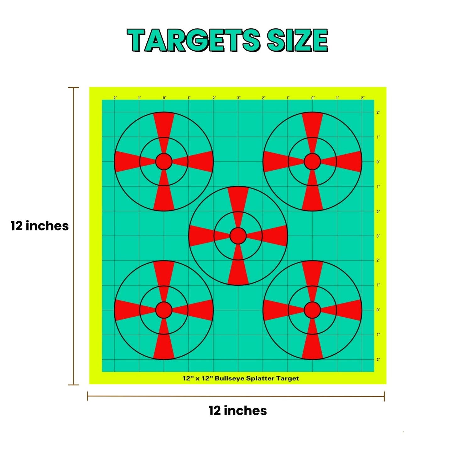 12x12inch Shooting Targets, Square Sight-in Splatter Paper Adhesive Bright Yellow Reactive Targets for Indoor Outdoor Shooting Practice (Red&Turquoise-10Pack)