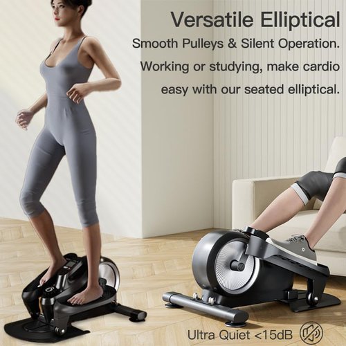 Under Desk Mini Elliptical Electric Leg Exerciser While Sitting for Seniors Elderly, Portable Seated Motorized Foot Bike Pedal Exerciser, Small Compact Elliptical Machine with Resistance Home Fitness