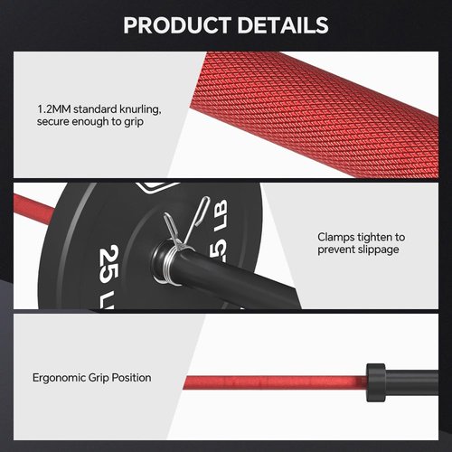 7FT Olympic Barbell Bar, Black Red Solid Olympic Bar with Bearings, 700Lbs Capacity Weight Bar for Home Gym Strength Training, Weightlifting, and Powerlifting, Weight Bar Fit for 2 Inch Olympic Plates