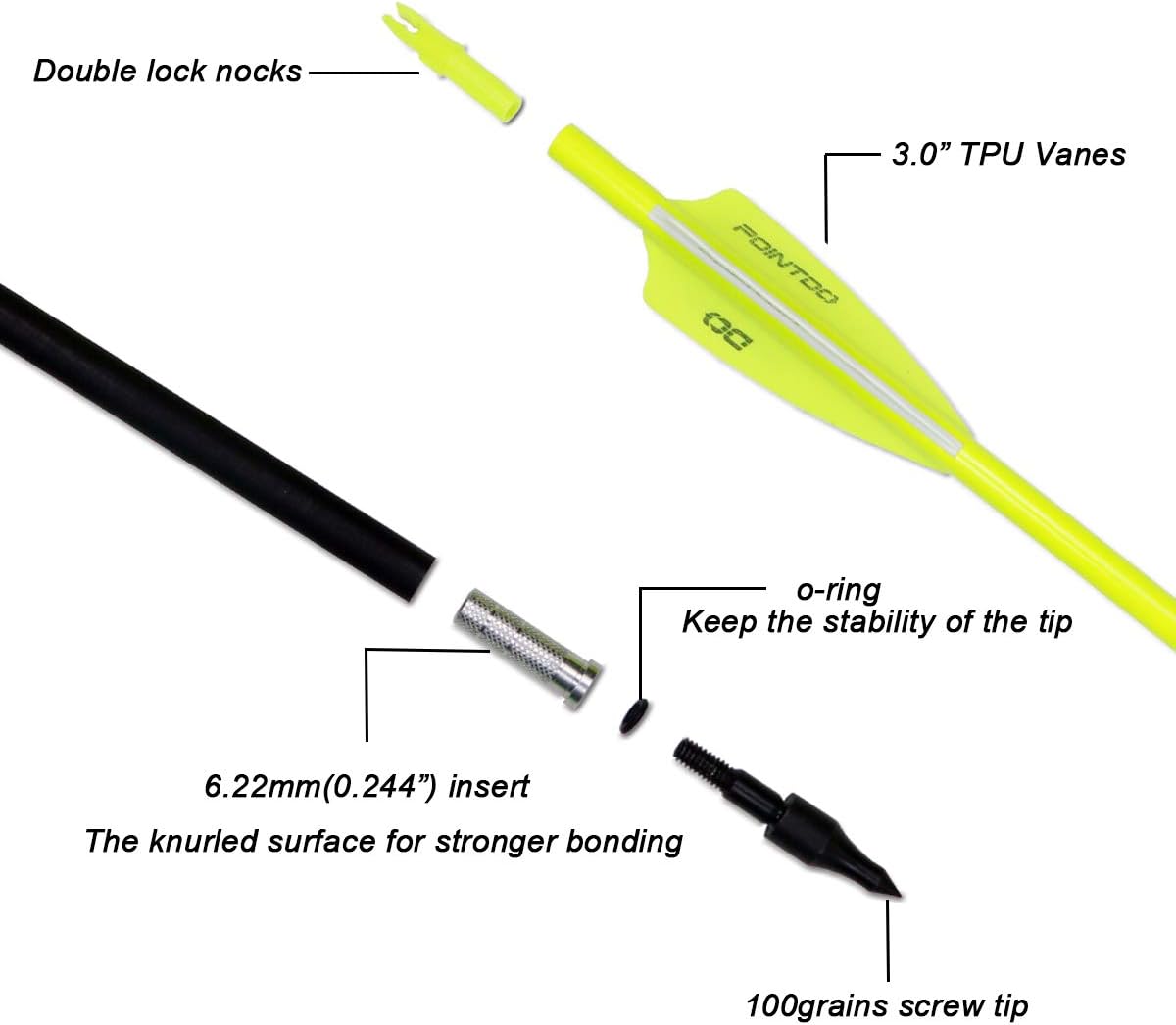 30inch Carbon Arrow Fluorescence Color Targeting and Practice and Hunting Arrows for Compound Bow and Recurve Bow with Removable Tips(Pack of 12)