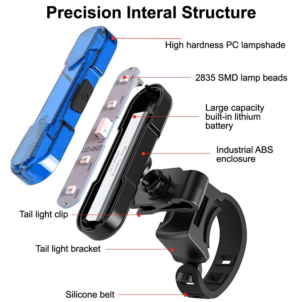 Kinizux Bike Tail Light Rechargeable 2 Pack,Bright Bicycle Lights Rear Safety Flashlight,330mah Lithium Battery inside, 4 Light Mode Options Bike Lights for Night Riding (2 USB Cables Included)