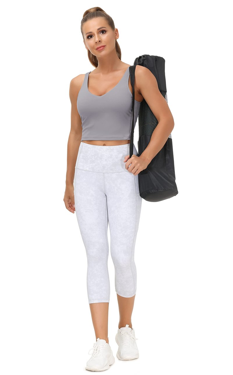 Women’s Longline Sports Bra Wirefree Padded Medium Support Yoga Bras Gym Running Workout Tank Tops (Lavender Grey, Medium)