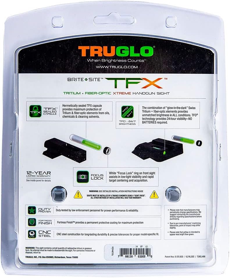 TRUGLO TFX Handgun Sight | Durable Shock-Resistant Compact Brightly Glowing Tritium & Fiber-Optic Xtreme Day/Night Sight for Handguns